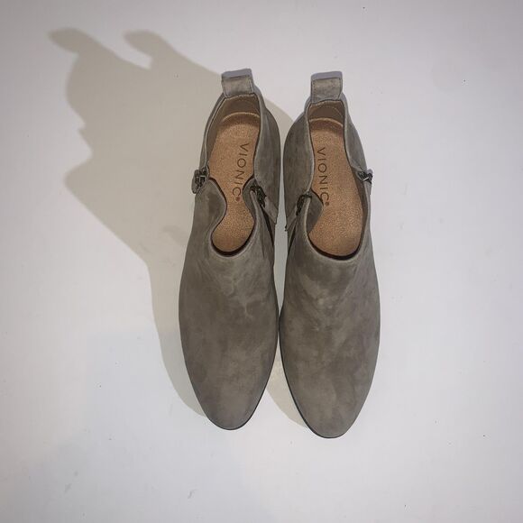 Vionic Cecily Boots Womens Size 9 Beige Suede Ankle Side Zip Block Heel Booties - Picture 5 of 9